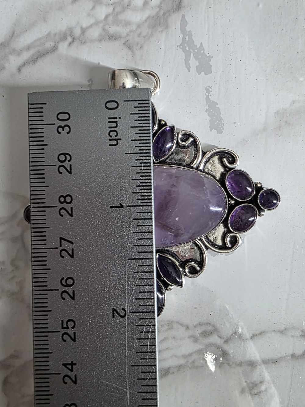 Sterling Silver Amethyst Pendant Necklace - Purple Gemstone - Picture 6 of 9